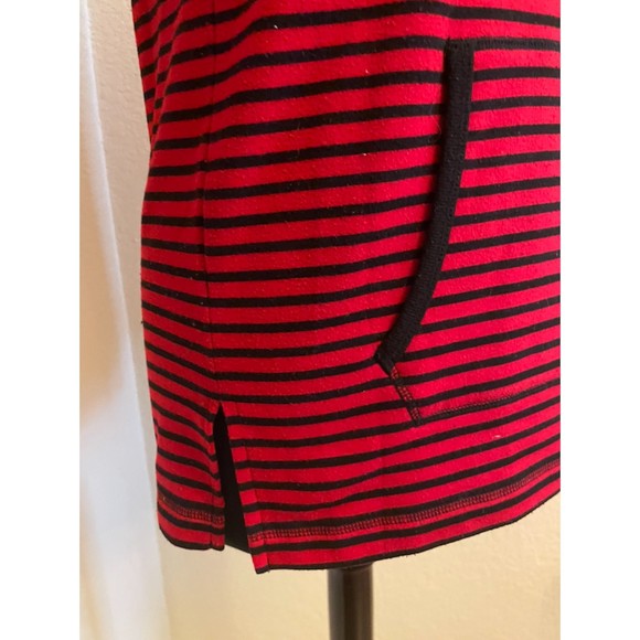 Liz Claiborne Weekend - Red and Black Striped Long Sleeve V Neck Top -Sz S - Picture 3 of 8